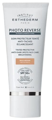 Institut Esthederm Photo Reverse szinezett fényvédő hiperpigmentált bőrre SPF50+ közepes bézs 50ml